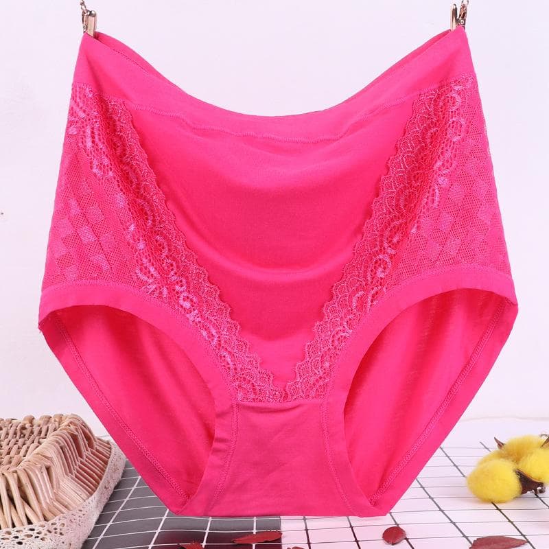 Plus Size Ladies Underwear Panties Solid Color Soft Breathable Underpants Middle Aged Briefs XXL amaranth