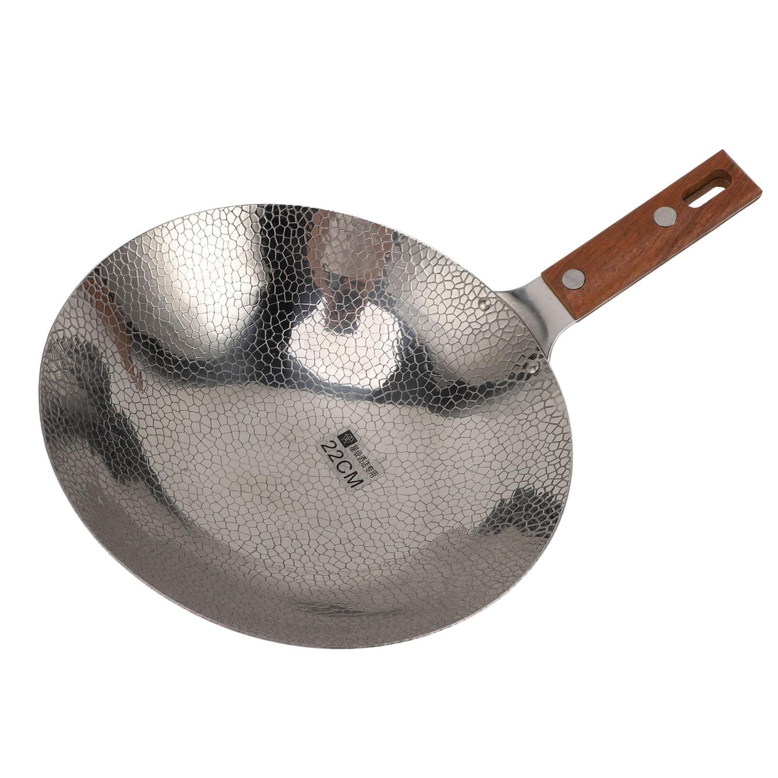 Wooden Handle Frying Pan Fast Heating 304 Stainless Steel Multi Functional Non Stick Stir Fry Pan 22cm / 8.7in