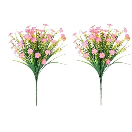 2 Pcs Artificial Flowers Bundle UV-Resistant Faux Plants Non-fading Fake Flowers for Home Vase Basket Window Box Outdoor Decoration pink