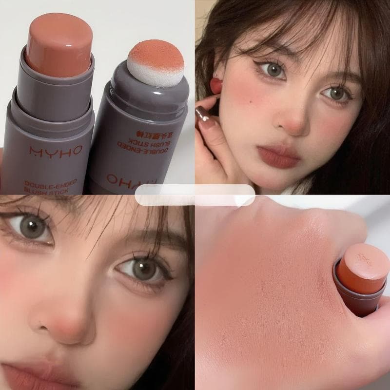 Double Head Sponge Monochrome Powder Blusher Lip and Cheek Dual-use Durable Matte Natural Rouge Powder Blusher Stick Light Natur