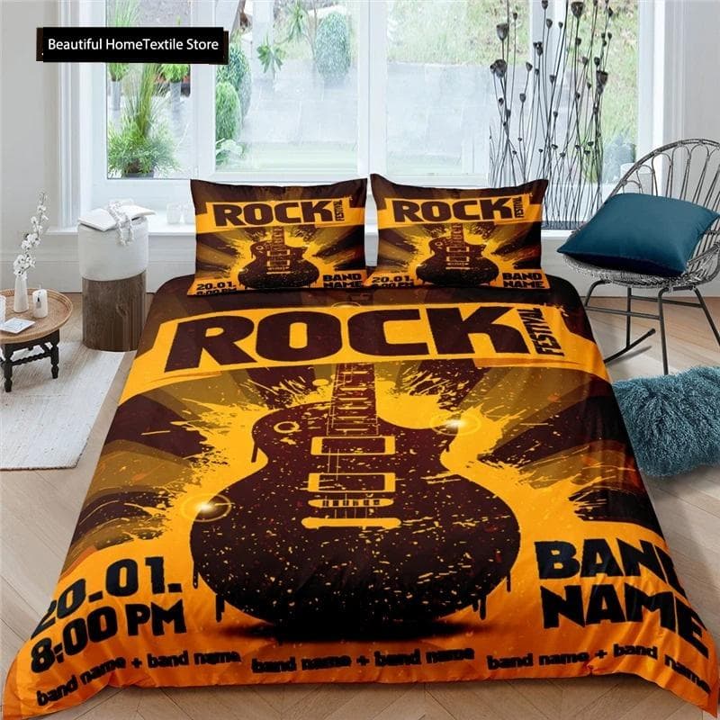 3d Music Notes Guitar Duvet Cover Set For Teens Adults Bedroom Decor Music Bedding Sets Fashion Hip Hop Comforter Cover 70x133cm 2pcs