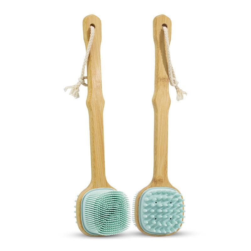 Natural Bristles Back Scrubber Shower Brush With Detachable Long Wooden Handle Dry Skin Exfoliating Body Massage Cleaning Tool 1pc blue