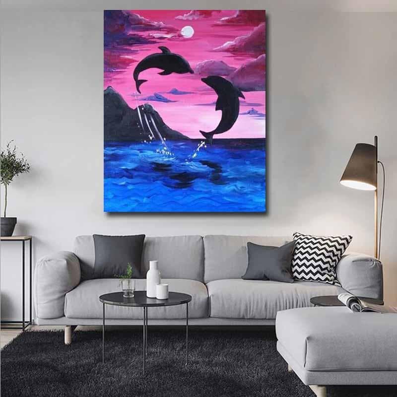 5d Diy Diamants Embroidery Dolphin Cartoon Moonlight Decorate Broderies Diamond Painting 20X30