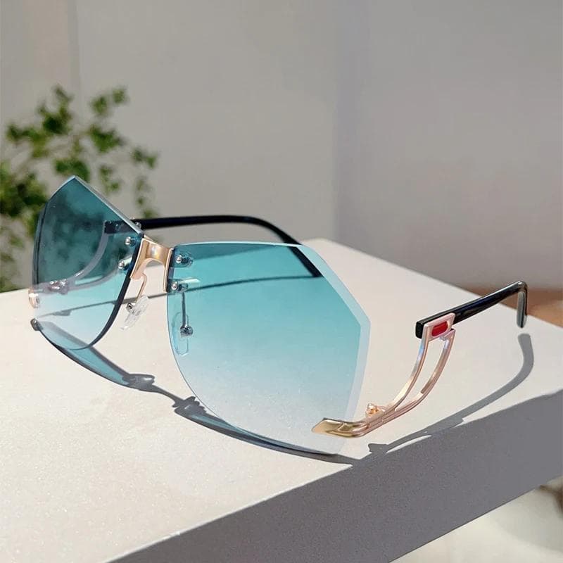 KAMMPT Rimless Irregular Sunglasses Trendy Gradient Ocean Lenses Hollowed Legs Stylish Sun Glasses golden