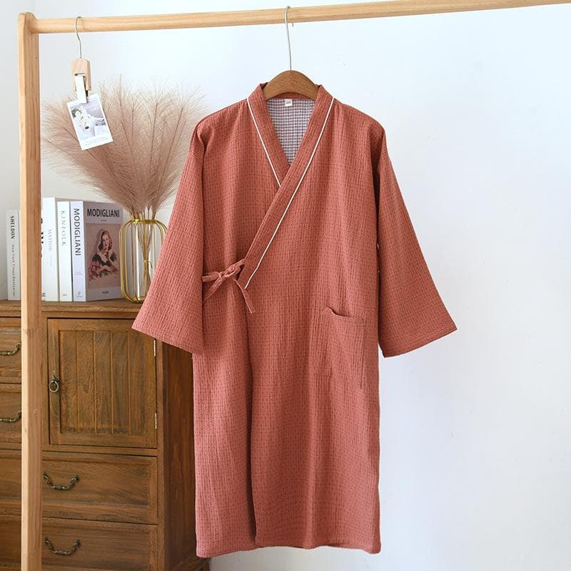 New Japanese Kimono Robe Spring/Summer Couple Nightgown100% Cotton Large Bathrobe Men's and Women's Mid Length Home Pajamas XL