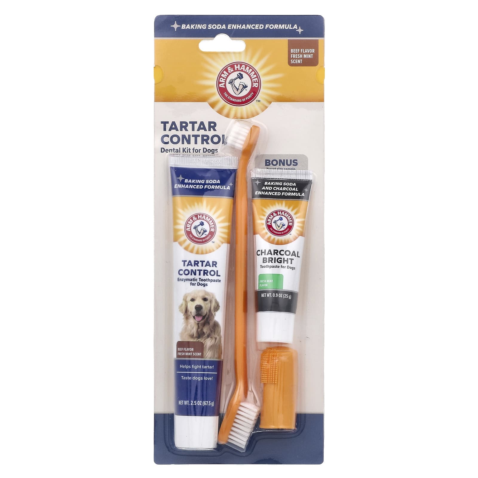 Arm & Hammer, tartar control dental kit for dogs, beef, 4-piece set