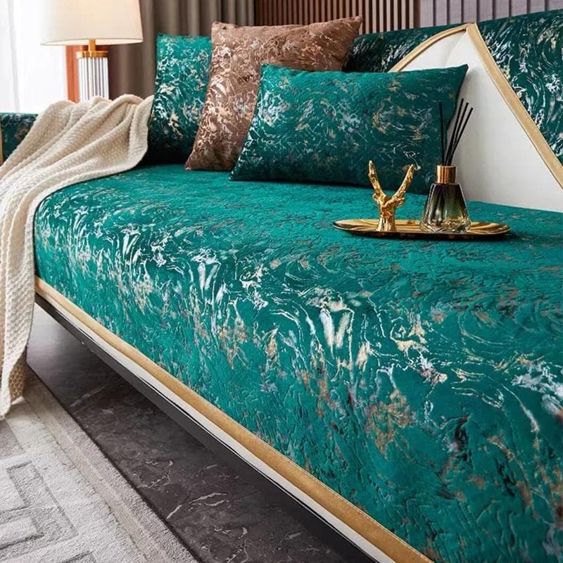 Gilded Pattern Dutch Velvet Sofa Covers Sofas Towel Anti-slip Couch Protector Slipcover Sofa Blanket for Living Room Yellow Edge 90x120cm 1pcs