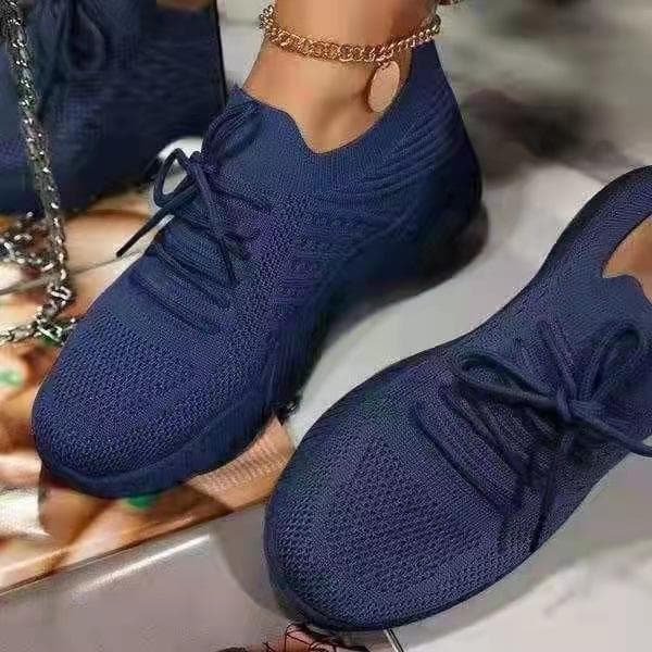 Mesh Breathable Women Casual Sneakers Lace-up Vulcanized Shoes Ladies Platform Sneakers Female Shoes Plus Size 40 dark blue