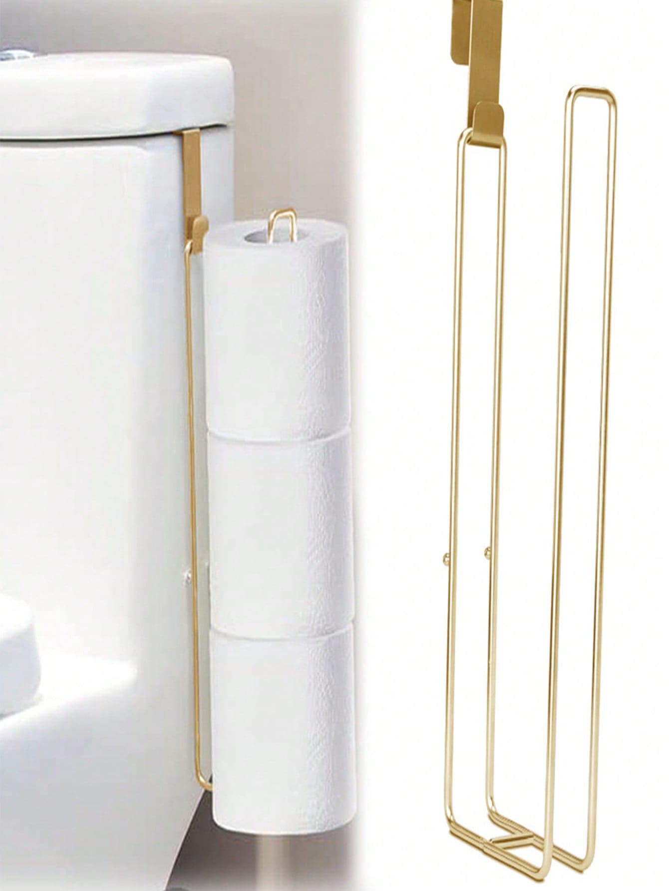 Non Perforated Roll Paper Rack, Bathroom Storage Rack, Kitchen Storage Wall Mounted Rack, Toilet Hanging Tissue Rack one-size gold