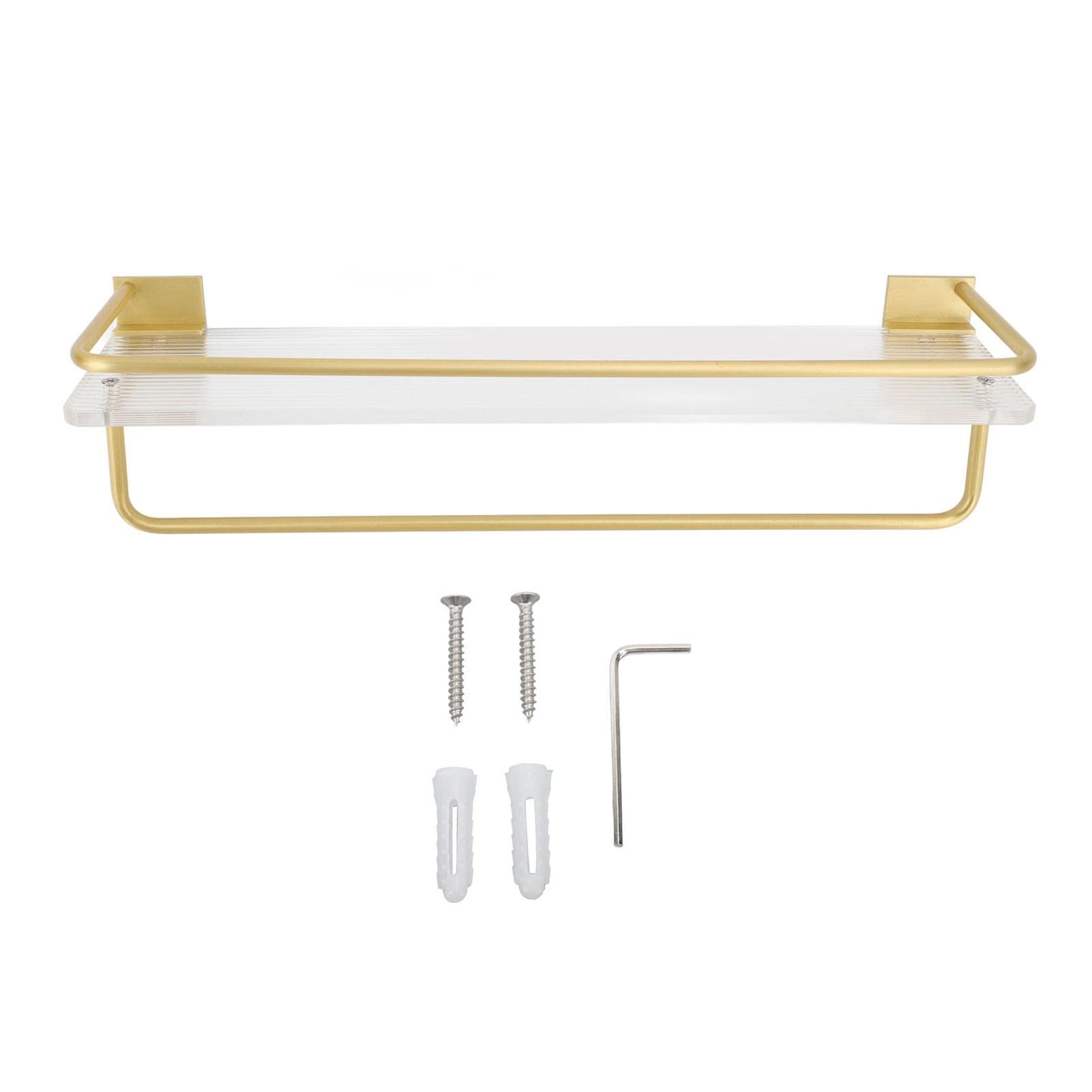 Bathroom Wall Shelf Space Aluminum and Acrylic Rustproof Punch Free Wall Mounted Floating Shelves gold