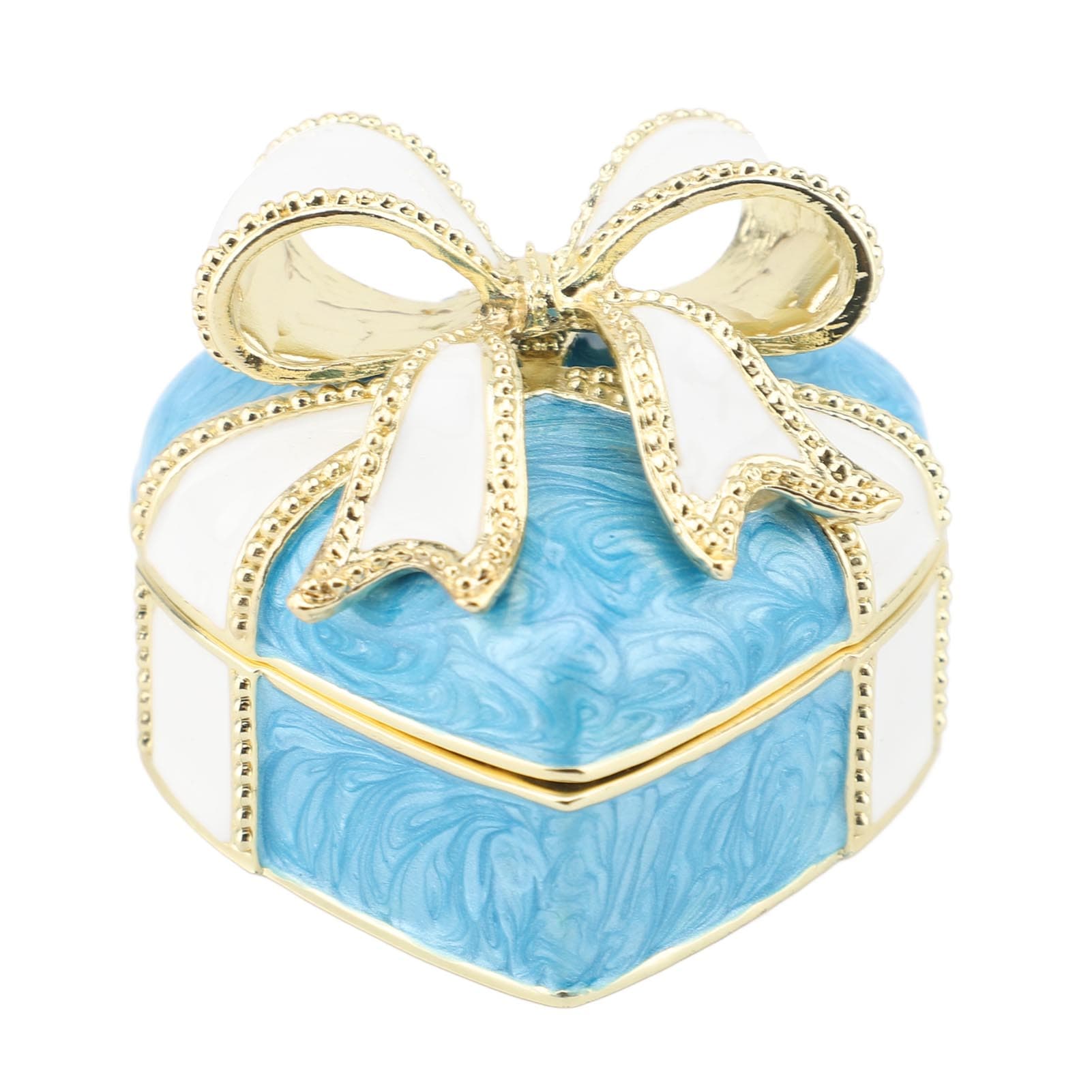 Heart Bow Knot Jewelry Trinket Box Vintage Enamel Jewelry Box Organizer Decorative Ornament Craft blue