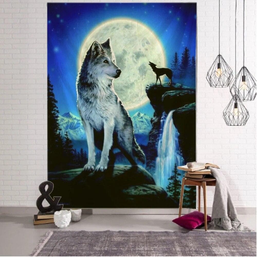 Wolf tapestry wall hanging boho decoration wall tapestry psychedelic hippie tapestry bedroom living room home decoration 100x75cm