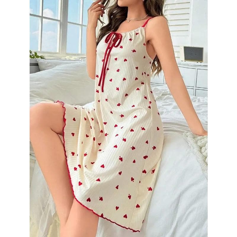 Casual Women's Pajamas Sweet Pajamas Thin Suspender Pajamas Sexy Summer Pajamas Printed Pajamas Suspender Nightgown Home Clothes XL red