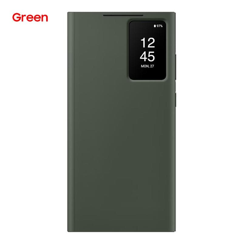 Smart View Wallet Flip Case For Samsung Galaxy S23 Ultra SM-S918B S-View Phone Case Cover green