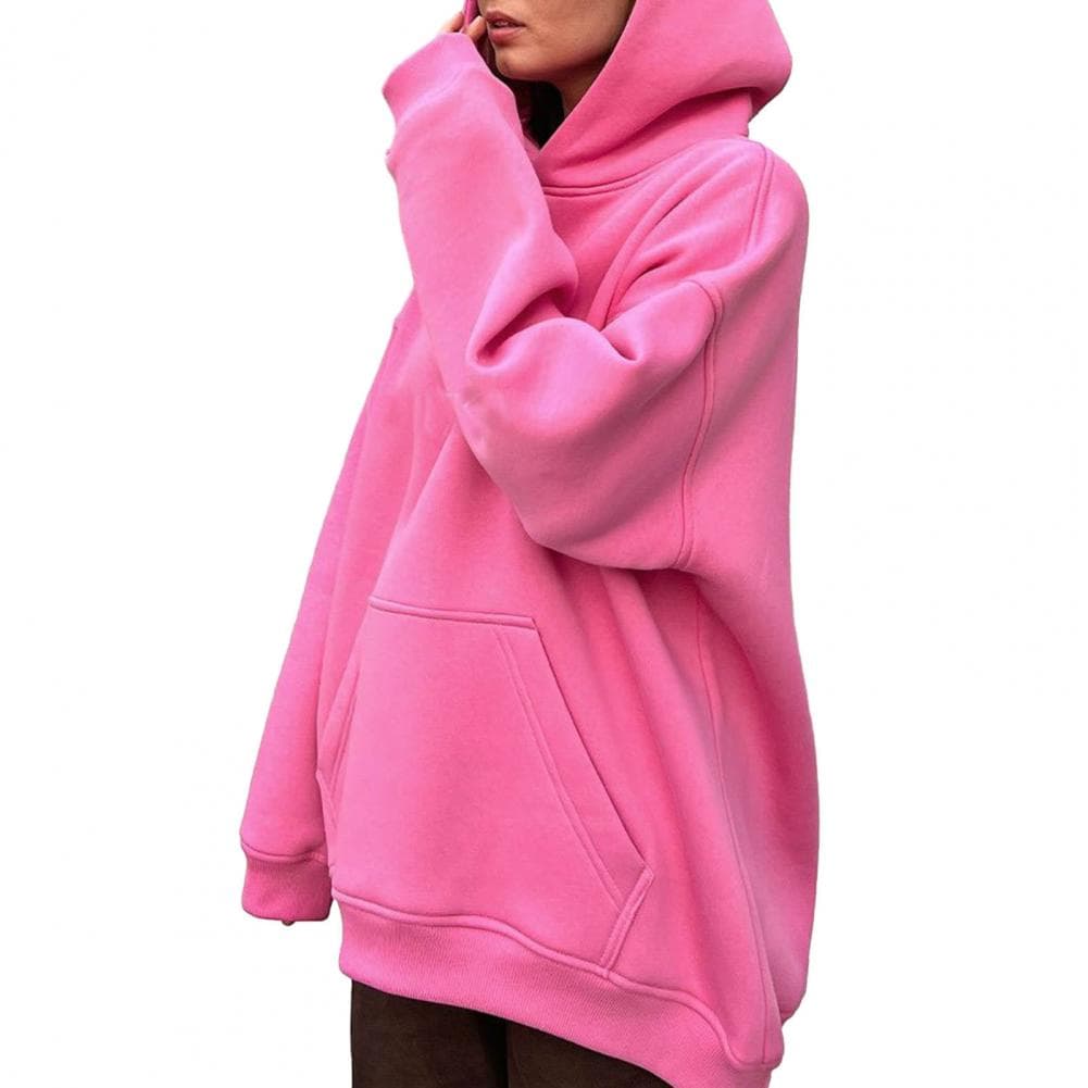 Women Oversized Hoodie Fall Winter Solid Color Large Pocket Long Sleeves Casual Loose Soft Warm Female Ladies Sport Sweatshirt B M pink