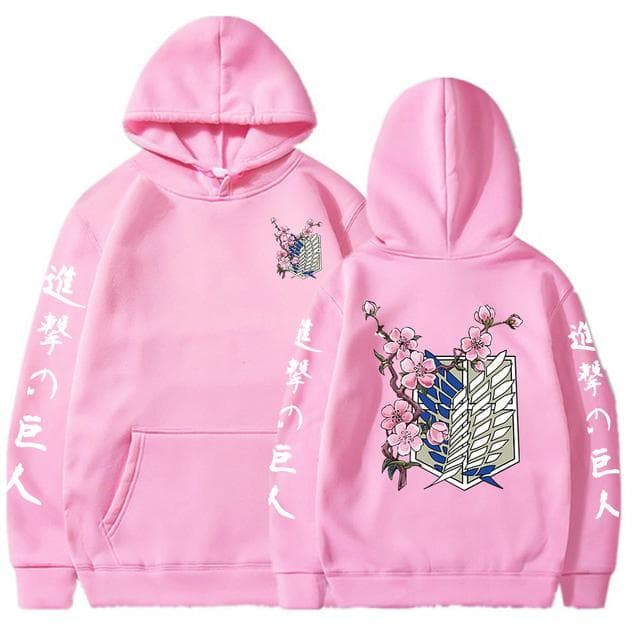 Japanese Anime Graphic Hoodies Men Attack on Titan Pullover Sweatshirt Unisex S pink