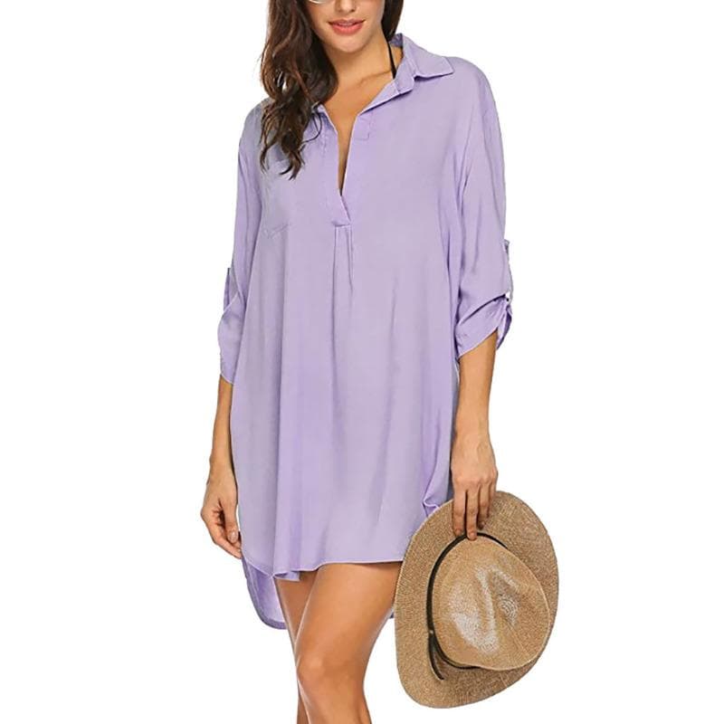Women's Deep V Neckline Fashion Beach Sunscreen Swimsuit Shirt, Dress XXXL