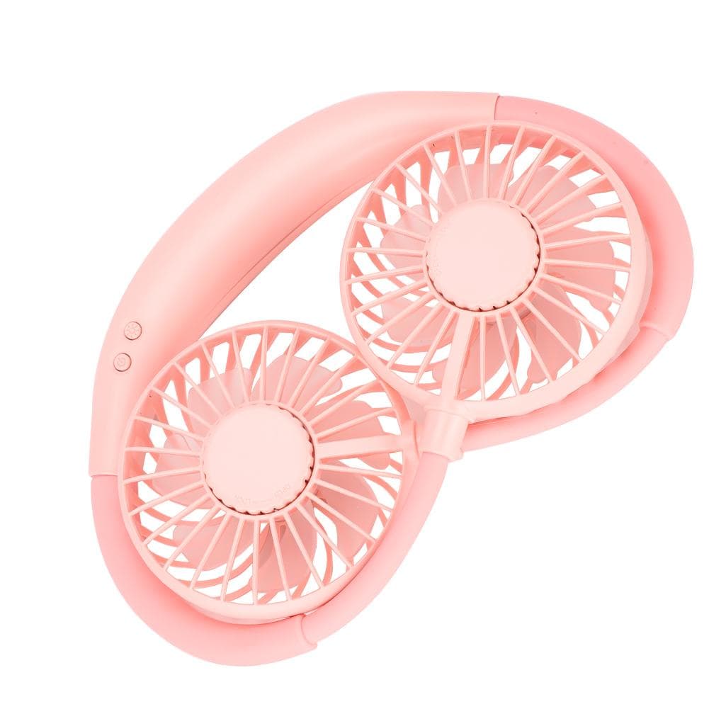 Neckband USB Fan Portable Sports Plastic Mini Hanging Neck 3-Speed LED Rechargeable pink
