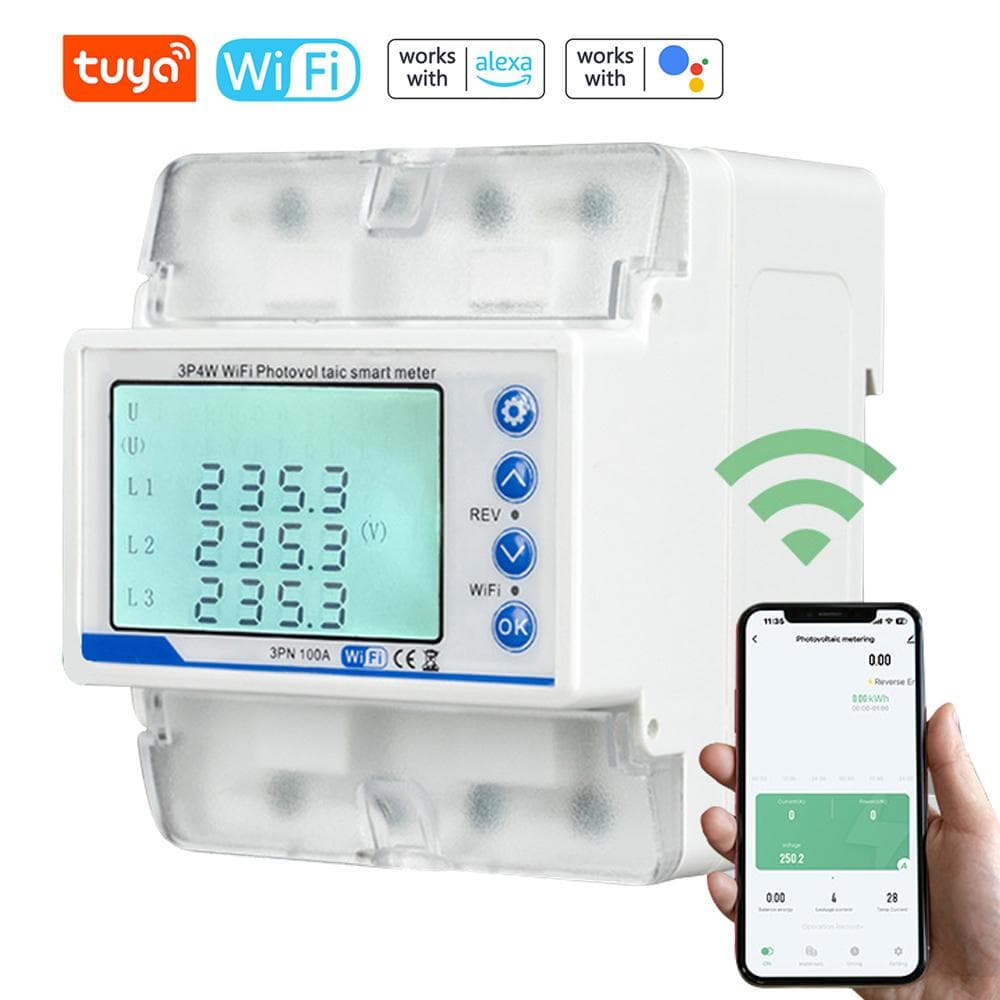 Tuya WiFi 3P4W Photovoltaic Meter Three Phase Reclosure Switch Intelligent Reclosing Protector LCD multicolour