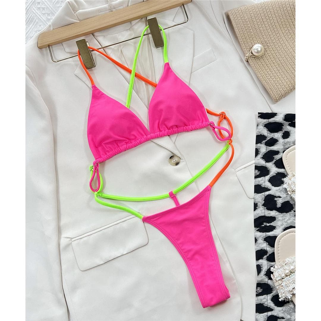 Backless Cross Back Extreme String Mini Micro Thong Women Swimwear One Piece Swimsuit Female Bather Bathing Suit Swim Lady L hot pink