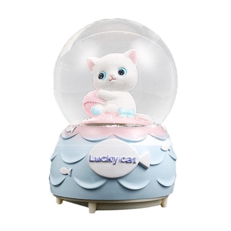 Snow Globe Resin Cat Crystal Snowball Home Ornament Decoration with Battery Operated Glittering