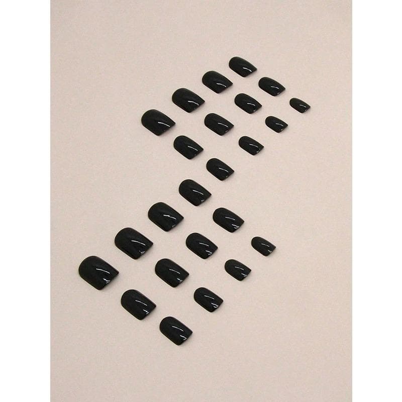 24Pcs Square Short Style Simple French Classic Full Cover Press-On Fake Nails, Suitable For Party, Date And Daily Wear Nail Supplies black