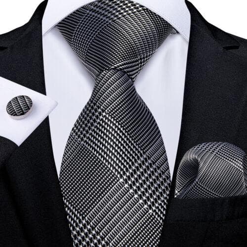 DiBanGu Mens Silk Necktie Set Striped Paisley Solid Tie Pocket Square Cufflinks N-7384