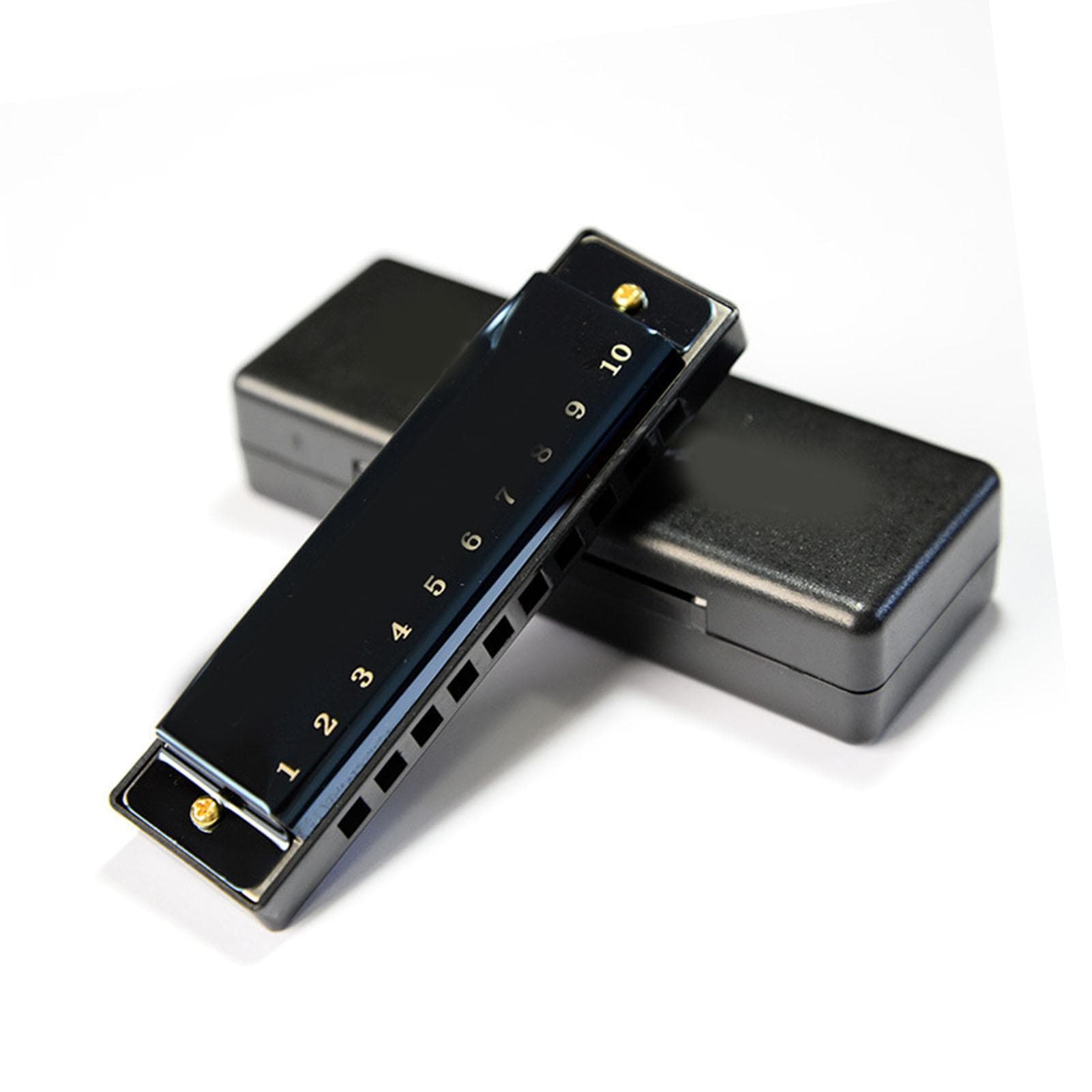 Bright Black 10 Hole Mouth Organ Light Weight Practical Full Scale Harmonica for Performance