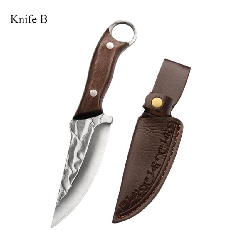 Hand Forged Stainless Steel Meat Cleaver Mongolian Hand Meat Knife Convenient Slaughter Knife with Knife Division Knife Combination B