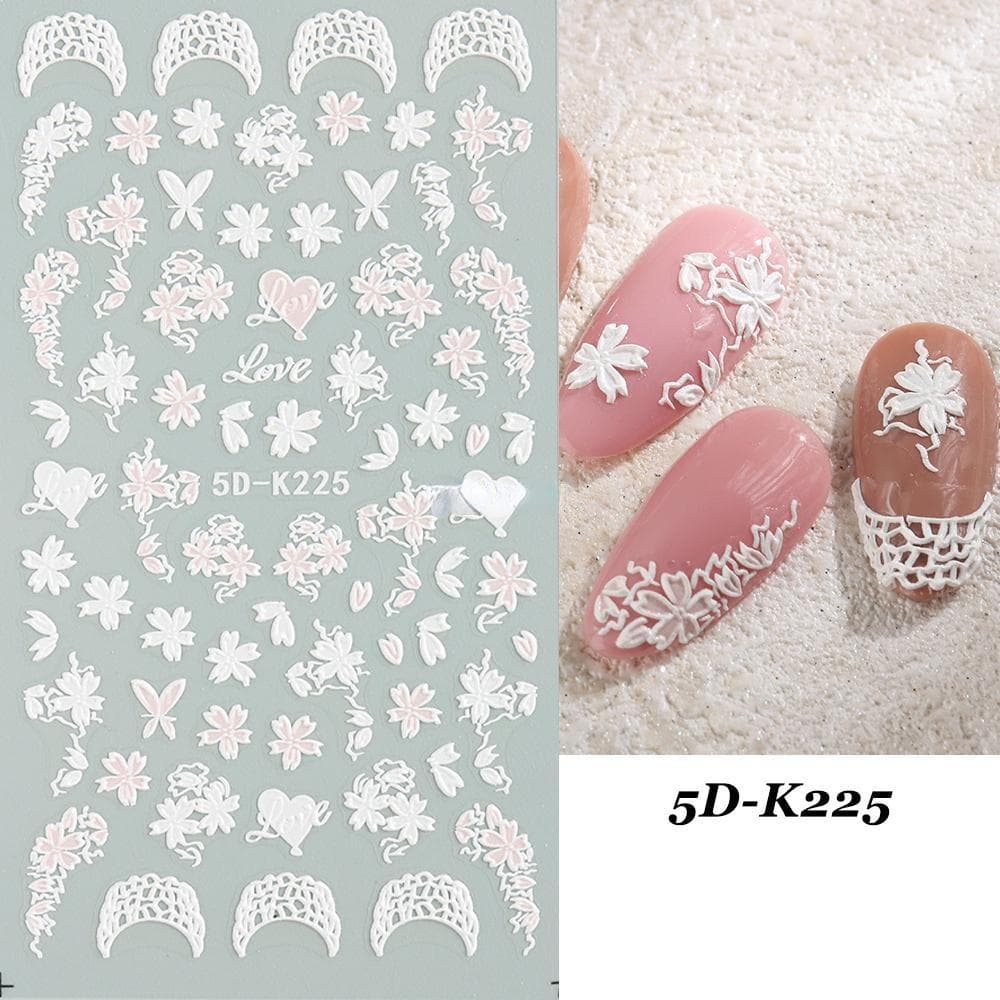 5D Flowers Nail Stickers Mimosa Design Spring Floral Leaf Self-adhesive Nail Decals White Daisy Sliders Manicure Decor
