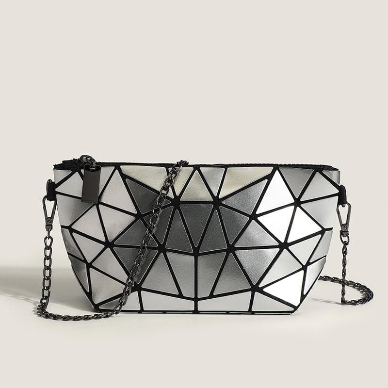 Geometric Bag Chain Bag for Women, Summer Fashion Folding Diamond-shaped Diamond-grid Spliced Crossbody Small Bag silver