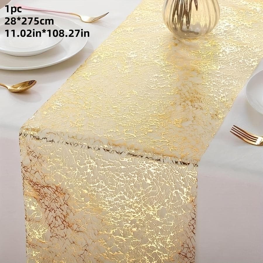 Elegant Gold Foil Mesh Table Runner - Perfect for Weddings, Parties and Festivals - Durable Polyester, Rectangle 11.02 * 108.27 inches gold