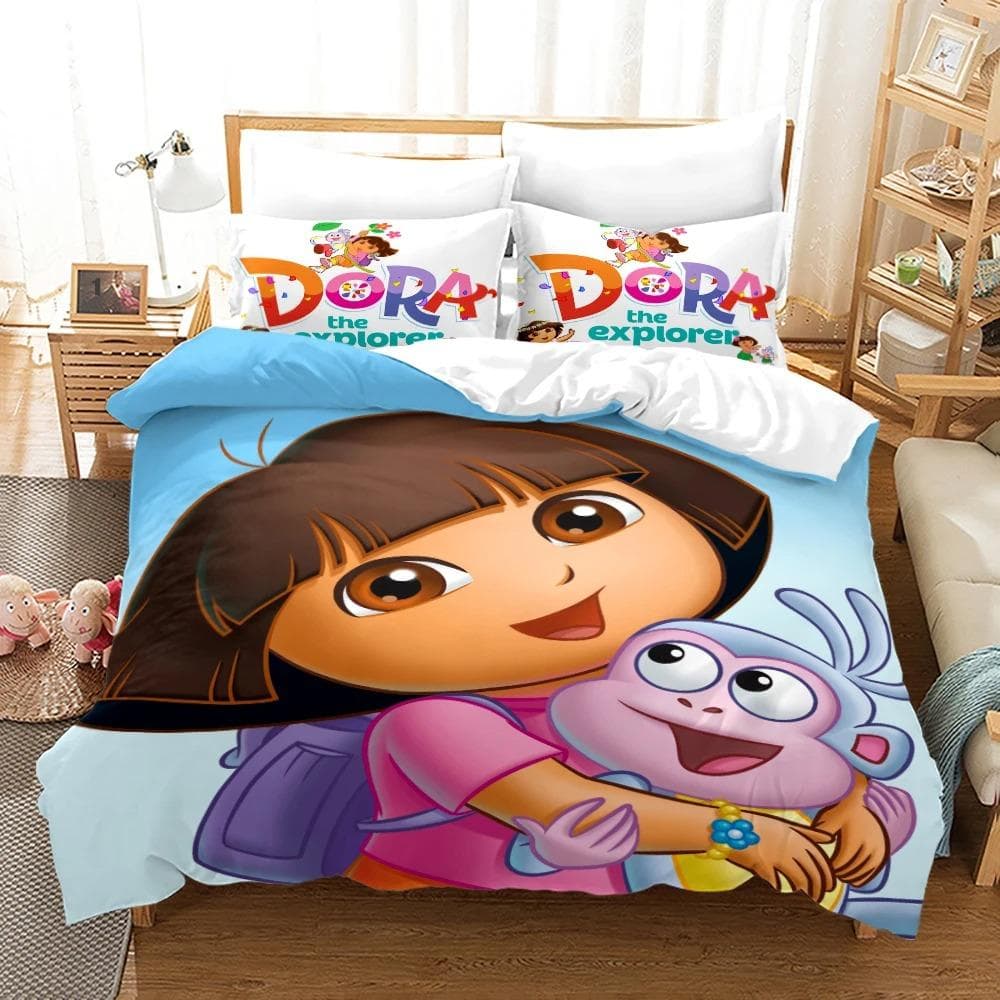 Dora Bedding Sets Kids Boys Girls Bed Linen Queen King Full Twin Single Size New Anime Kamado Nezuko Duvet Cover Sets 140X200cm-2pcs