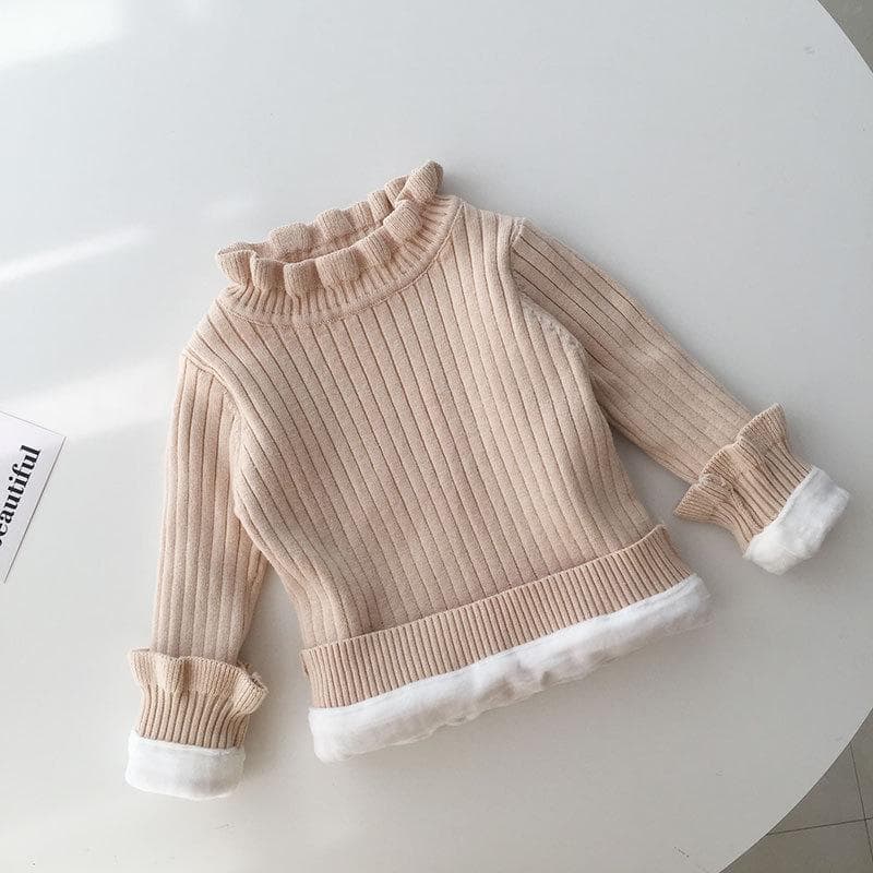 Winter Baby Plush Sweater Knitted Base Sweater for Girls, Thickened and Warm Inner Layer for Children, Cotton Top for Girls 130