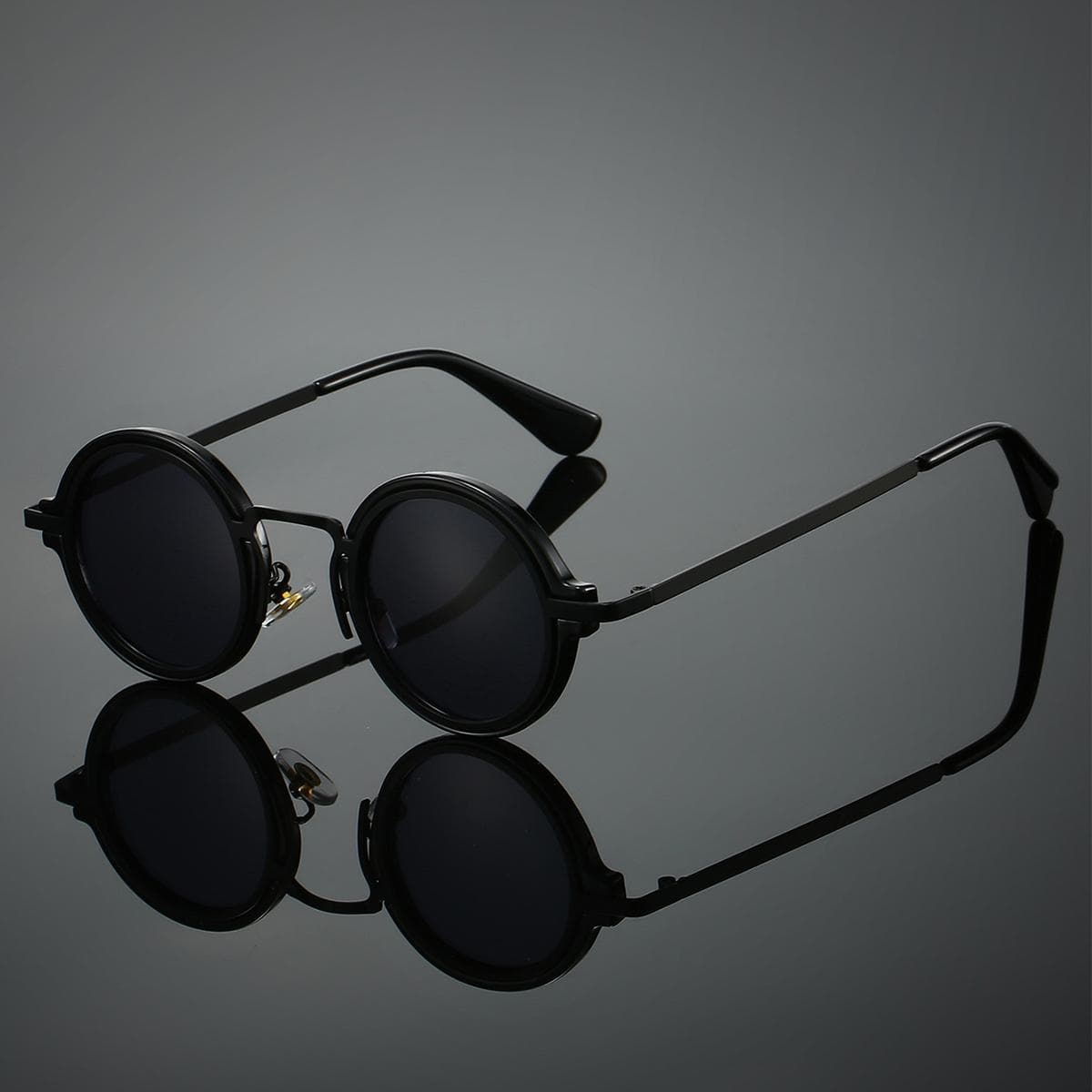KAMMPT Vintage Round Sunglasses Men Women Punk Gradient Lens Trendy Luxury Brand Design Outdoor Sun Glasses as picture shows