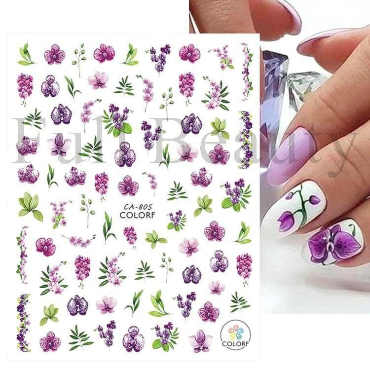 1Pc 3D Nail Stickers Flower Plants Nail Art Decals Floral Leaf Spring Sliders Manicure Decor
