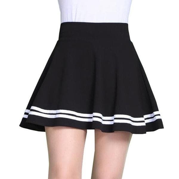 Summer Women Fashion Korean Version Style Pleated Skirt Solid Color High Waist Casual Mini School Skirt M black