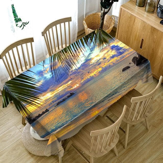 Seascape Pattern Tablecloth Sunset Of The Sea Washable Cloth Thicken Cotton Rectangular And Round Table Cloth 90 X 90CM