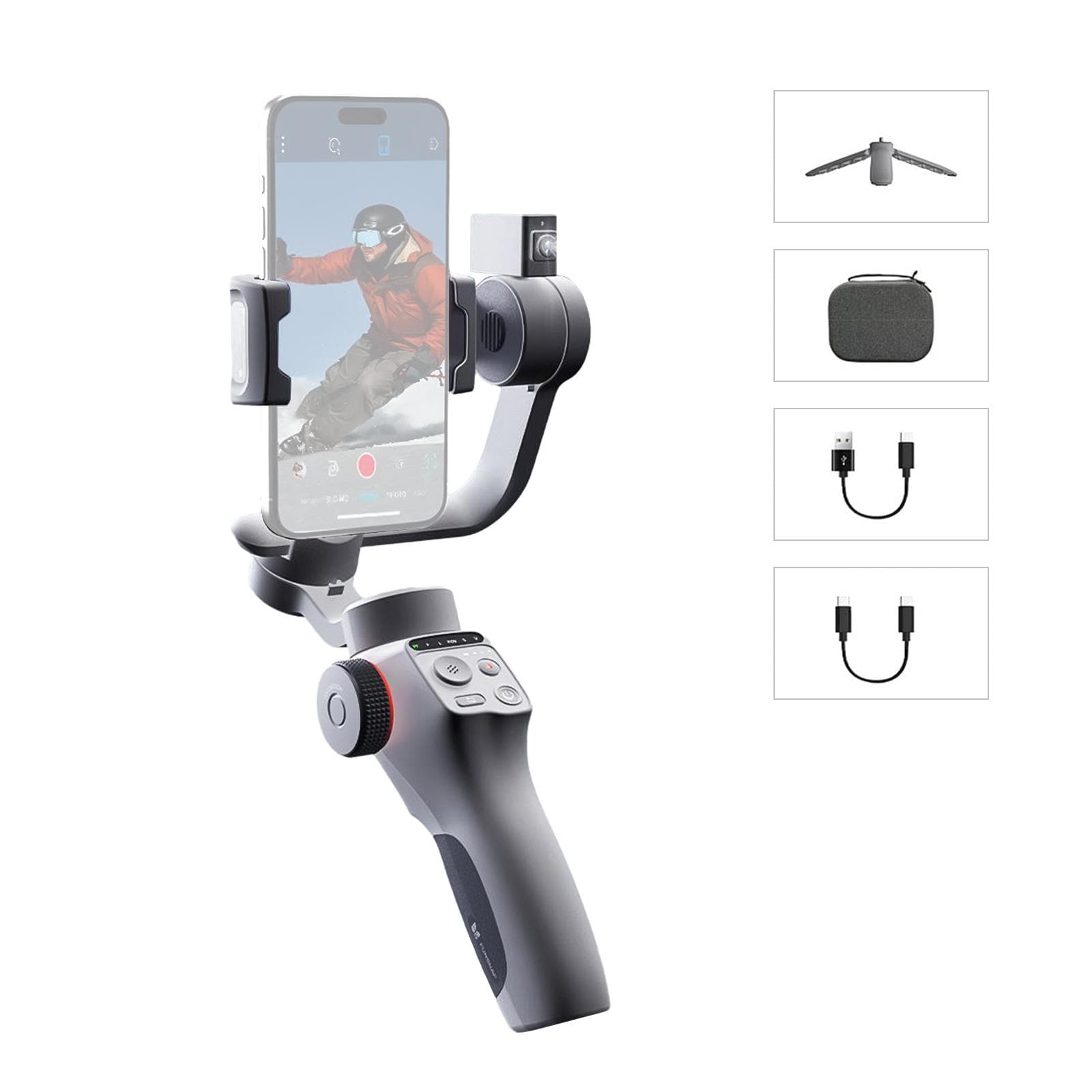 FUNSNAP Capture 5 3-Axis Stabilizer Gimbal Stabilizer with LCD Screen for Smartphone 450g/0.99lbs with AI Active Tracker Module black