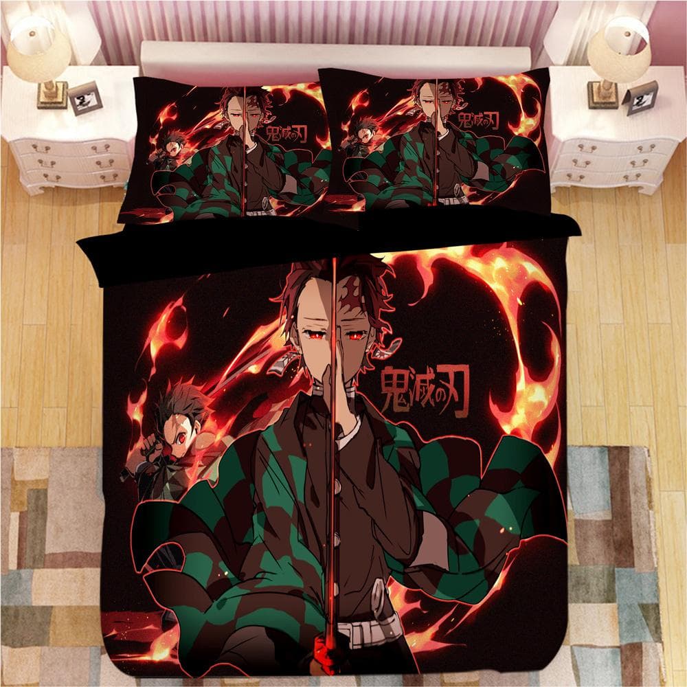 Demon Slayer Bedding Sets Cartoon Comforter Bed Linen Boys Kids Single Double Size Soft Bedclothes Home Decor Anime Duvet Covers Eu Twin 135x200cm