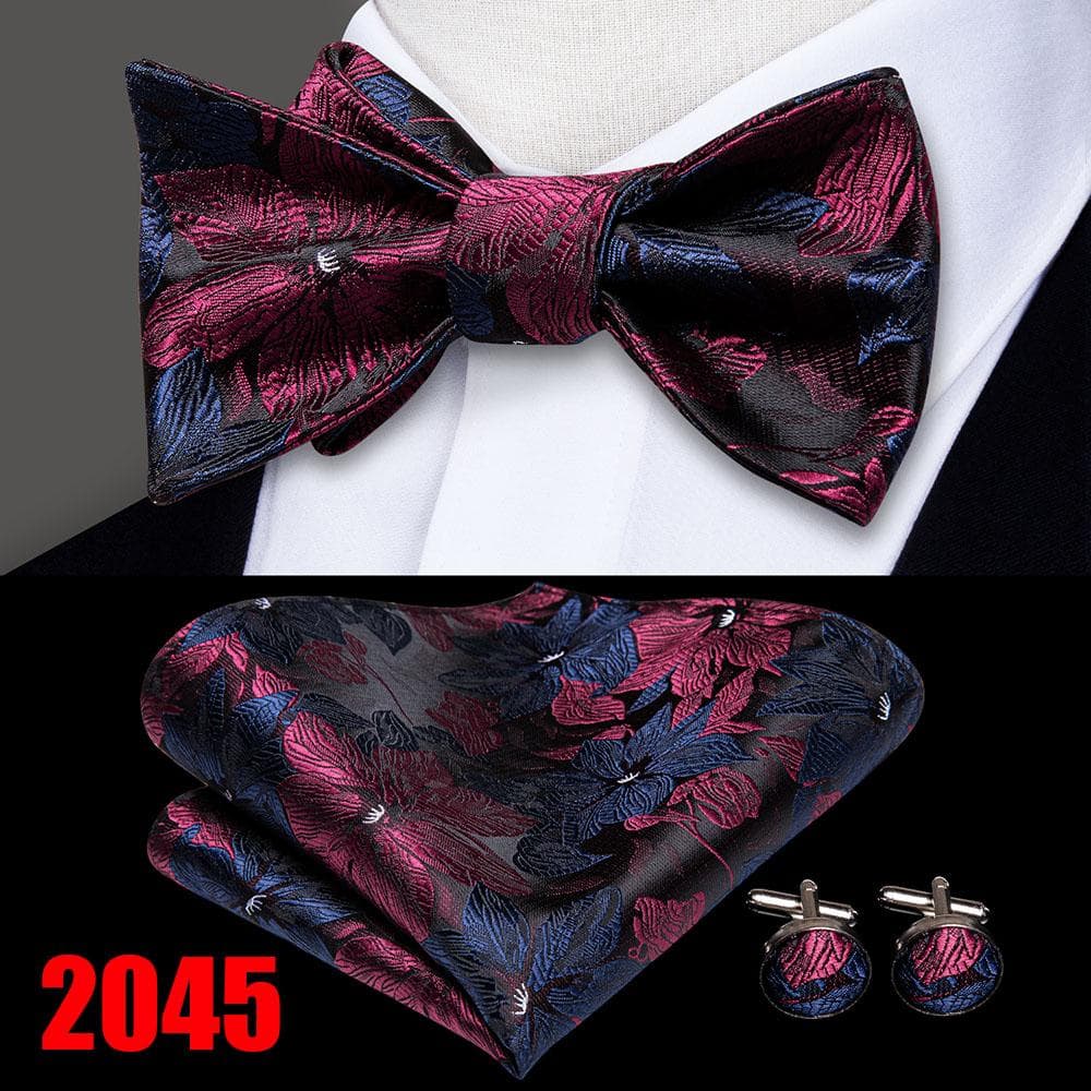 Hi-Tie Fashion Mens Self Bowtie Handkerchief Cufflinks Set Mens Suit Bow Tie Set 2045