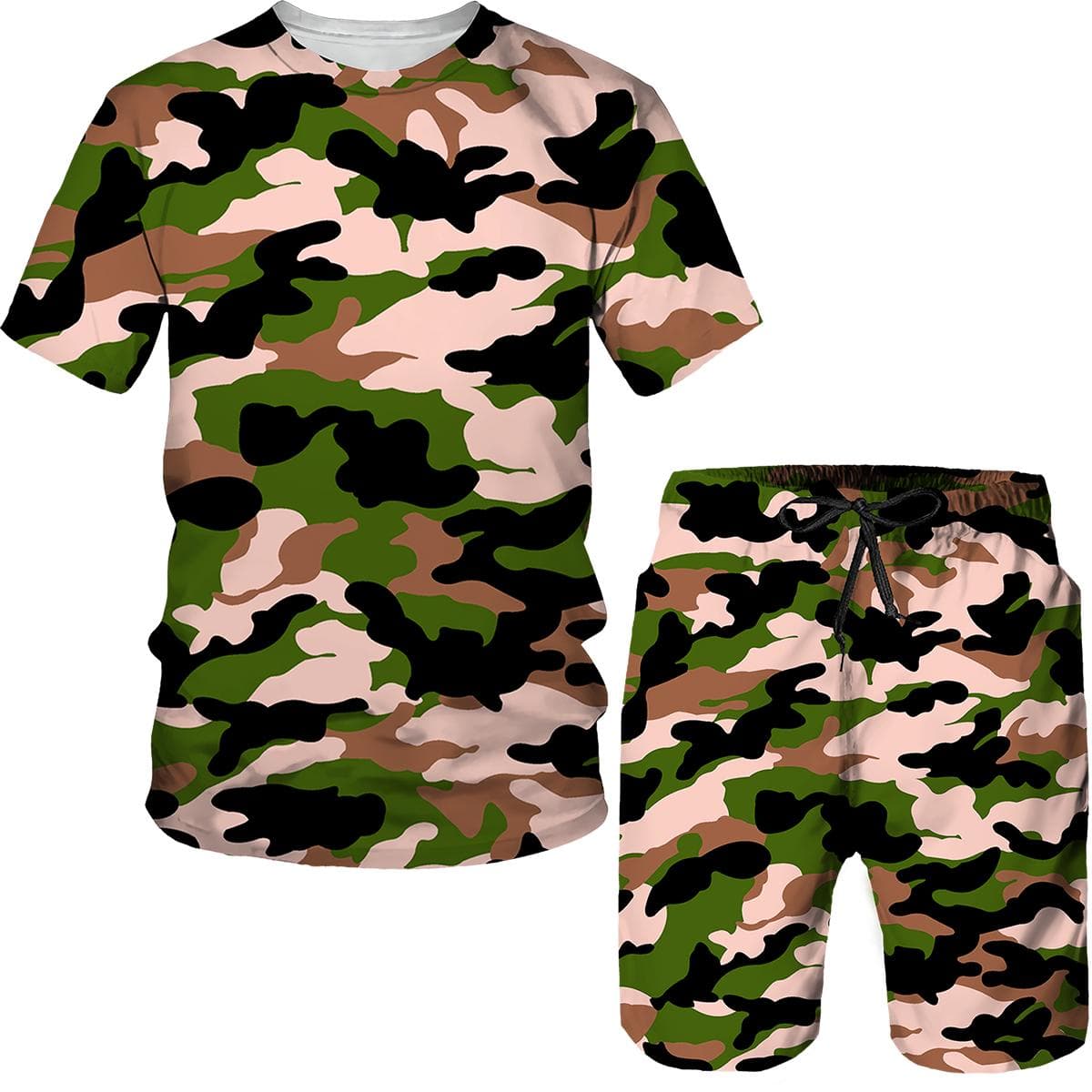 Men Sets Short Outfits T-Shirt + Shorts 2-Piece Suit Camouflage Tracksuit Clothing Oversized Male Sweatshirt Tees/Shorts/Suits S