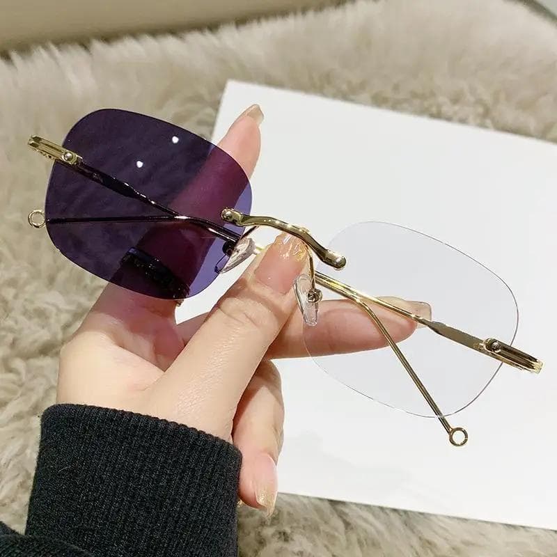 Photochromic Myopia Glasses Sensitive Color Changing Frameless Blue Light Blocking Eye Protection Eyewear 0