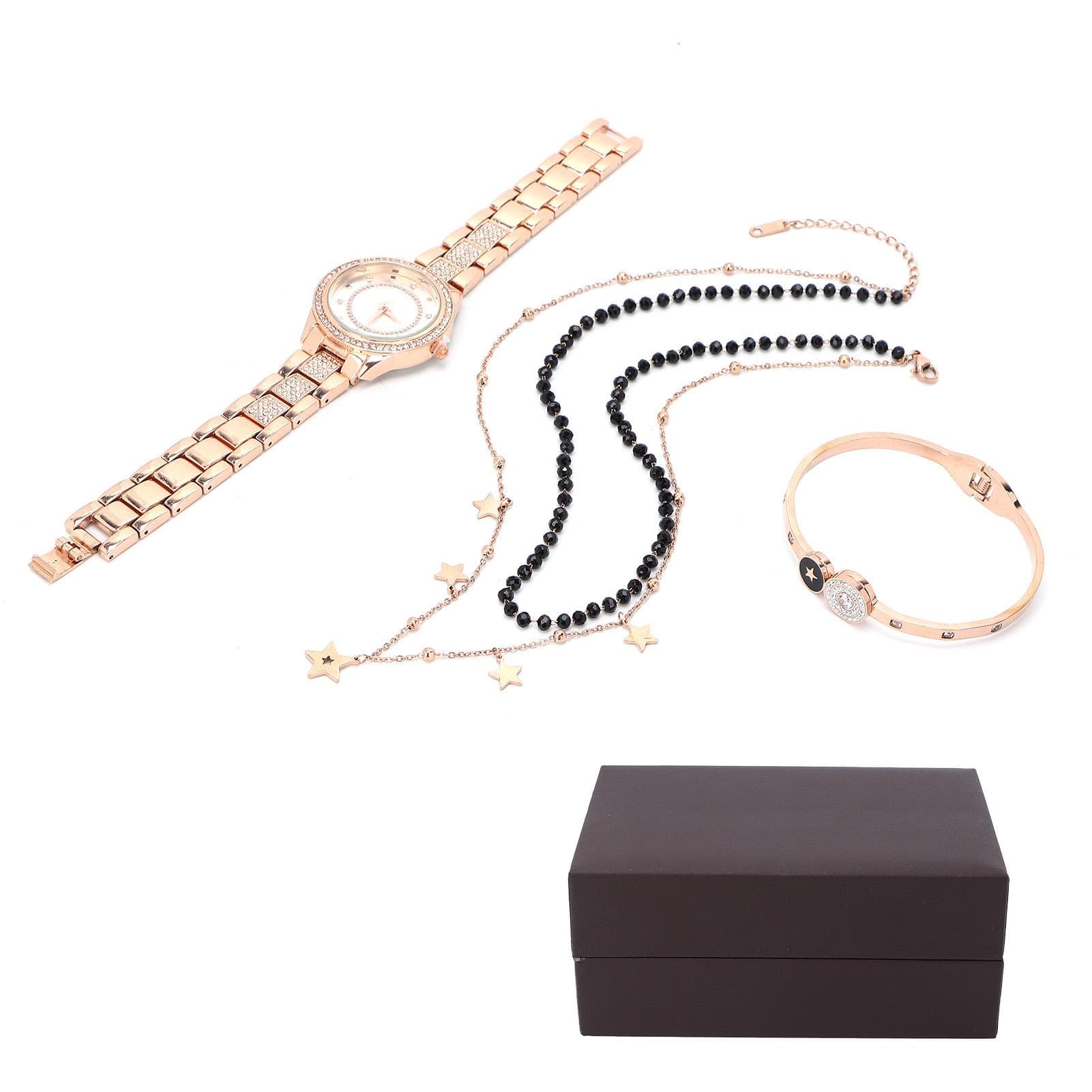 Women Jewelry Set Watch Bracelet Necklace Wife Girlfriend Anniversary Birthday Gift Rose Gold rose gold