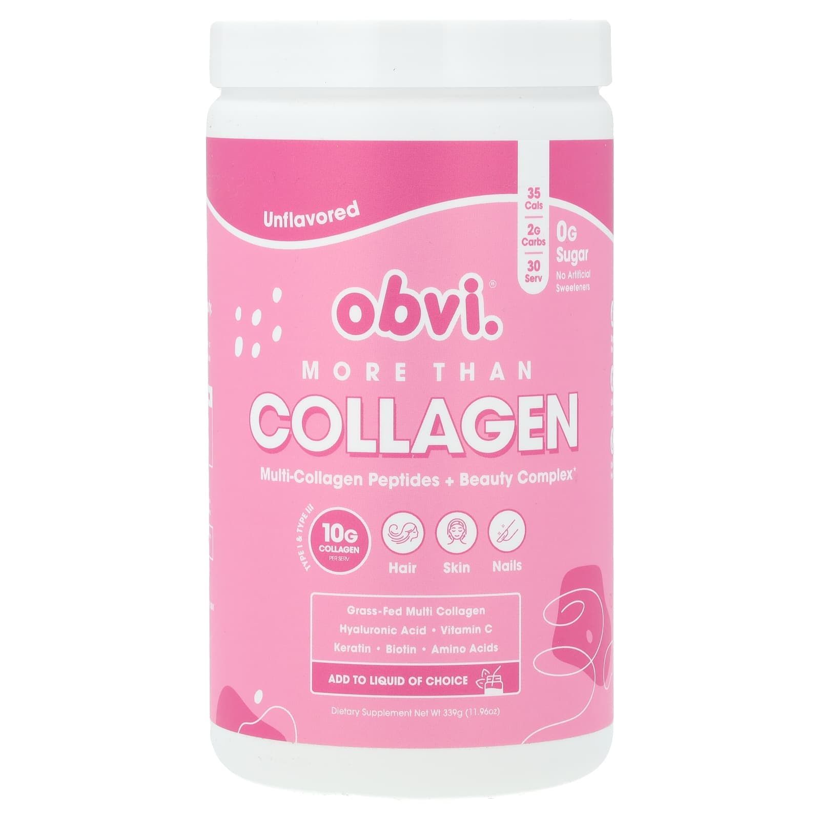 Obvi, Morethan Collagen, Multi Collagen Peptides + Beauty Complex, Unflavored, 11.96 oz (339 g)