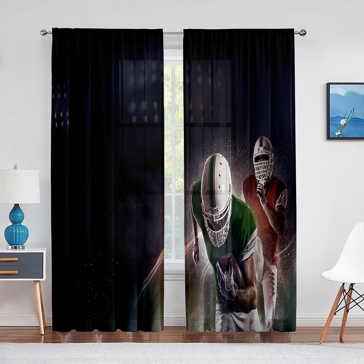 Sports American Football Stadium Arena Window Tulle Curtains for Living Room Bedroom Decor Sheer Voile Curtain Chiffon Drapes 1 PCS W100XH250cm&Grommet Top