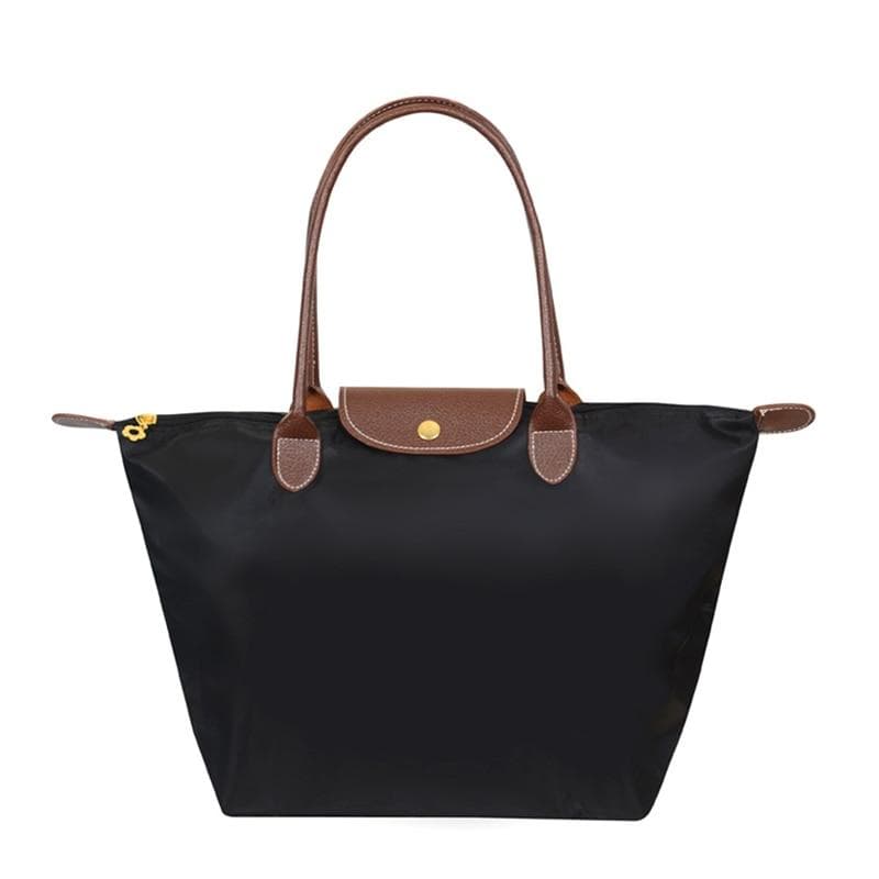 New Nylon Beach Tote Bag Fashion Womens Handbag Tote Oxford Shoulder Bags Female Waterproof Dumplings Folding Shopping Bag MIT Middle black