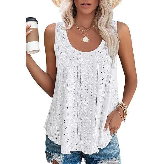 Summer Women's T-shirt New Round Neck Loose Sleeveless T-shirt Tops XL white
