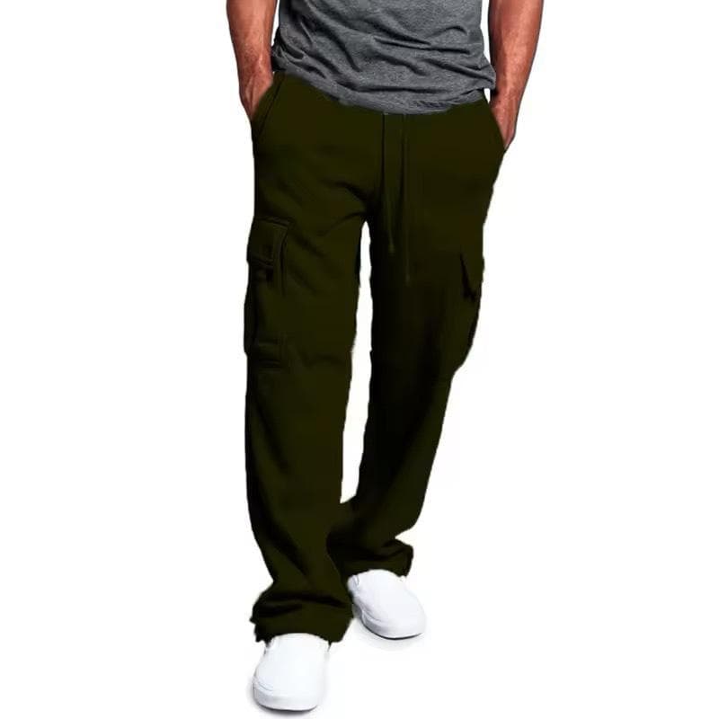2024 Men's Multi-Pocket Sports Casual Drawstring Trousers with Cuffed Loose Fit Size 2XL