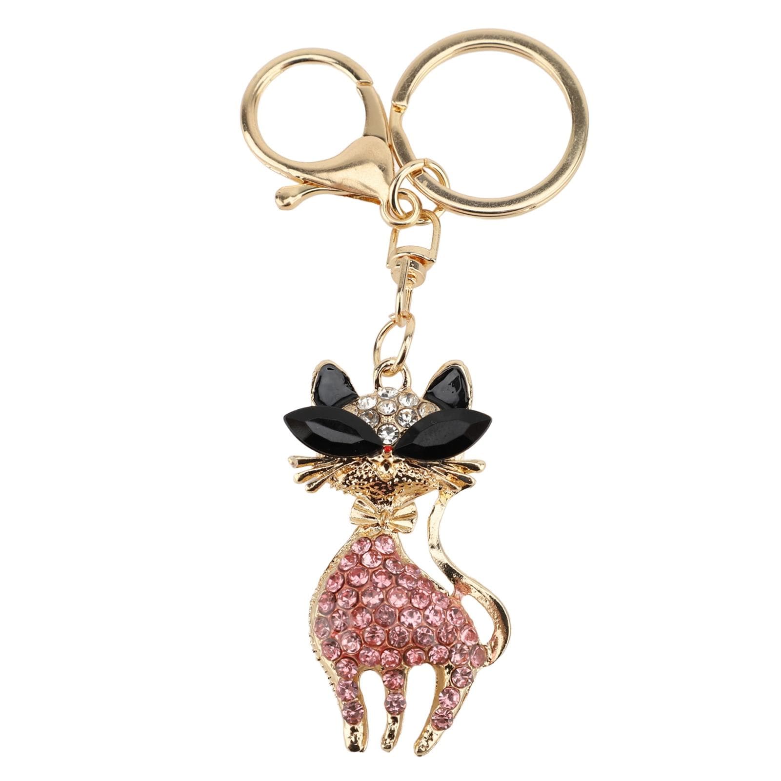 Rhinestone Keychain Multifunctional Cute Cat Shape Girl Bling Backpack Key Chain Roseate pink